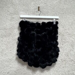 Adrienne Landau Rabbit Genuine Fur Pom Pom Infinity Scarf Women's Black One Size